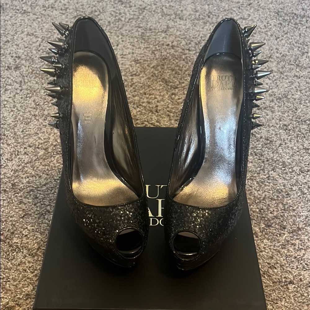 Black Spiked Peep-Toe Heels